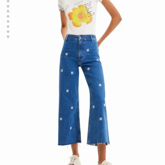 Desigual Daisey embroidered cropped culotte jeans sz 0